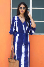 Load image into Gallery viewer, Indigo Tie Dye Kimono Wrap Dress