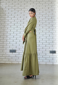Gaia Maxi Wrap Skirt - Olive