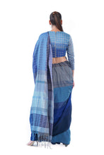 Load image into Gallery viewer, Urban Drape Patched Indigo Handwoven Saree