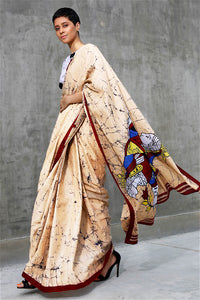 Urban Drape Beige Batik Saree