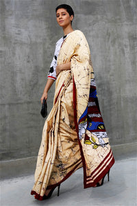 Urban Drape Beige Batik Saree