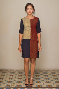 Beige block Batik Shift dress