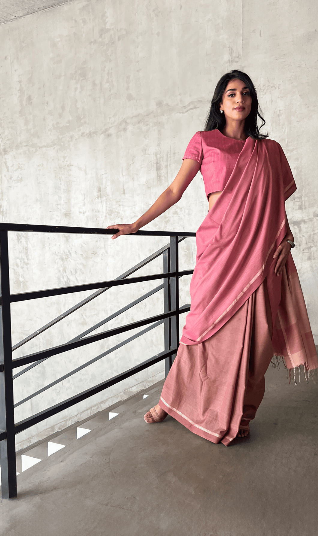 Urban Drape Vintage Pink Handwoven Saree