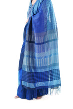 Load image into Gallery viewer, Urban Drape Patched Indigo Handwoven Saree
