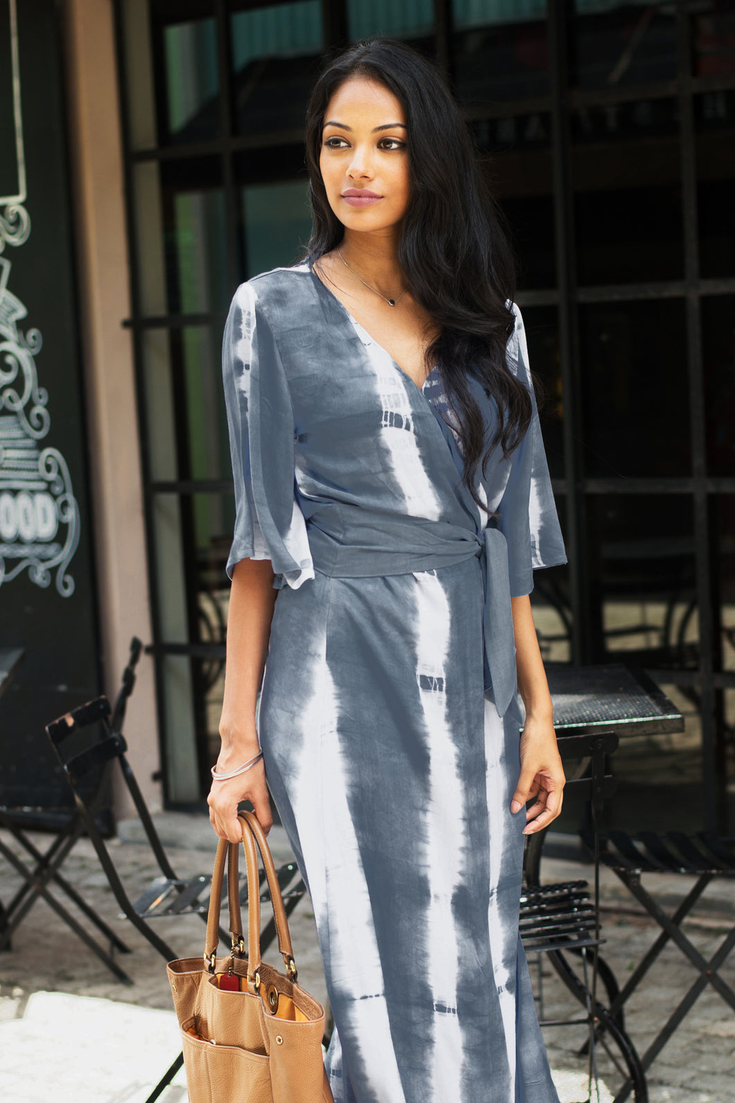 Grey Kimono Wrap Dress