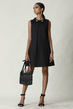 Load image into Gallery viewer, Embroided Collar Black Shift Dress

