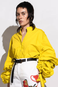 Shirt with Balloon Sleeves & Ties -Yellow