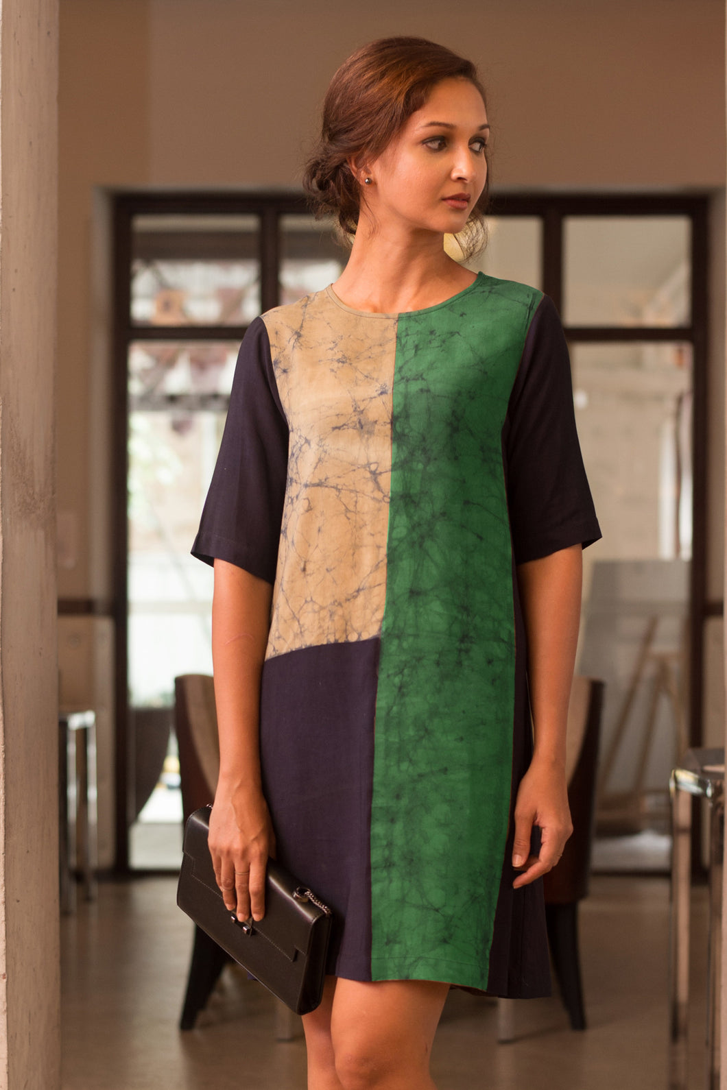 Navy block Batik Shift dress - Fashion Market.LK