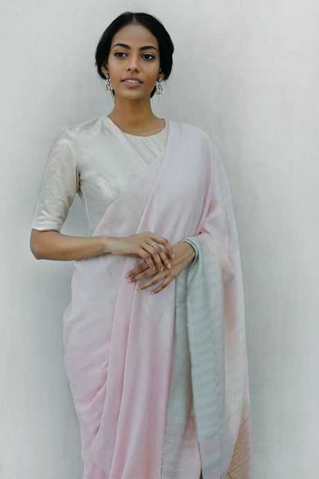 Urban Drape Luxe Blush Pink Pastel Handwoven Saree - Fashion Market.LK