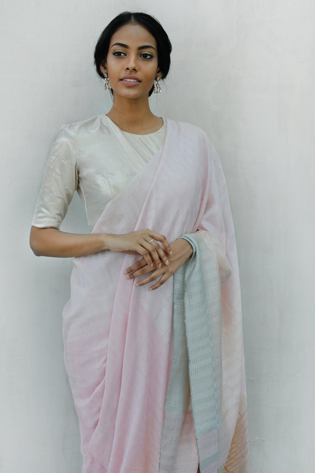 Urban Drape Luxe Blush Pink Pastel Handwoven Saree - Fashion Market.LK