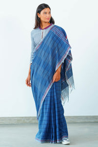 Urban Drape Stone Indigo Denim Handwoven Saree