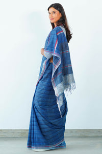 Urban Drape Stone Indigo Denim Handwoven Saree