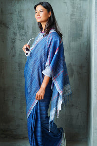Urban Drape Stone Indigo Denim Handwoven Saree