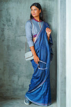 Load image into Gallery viewer, Urban Drape Stone Indigo Denim Handwoven Saree
