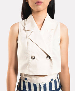 Sleeveless Cotton Tie-up Double-breasted Crop top