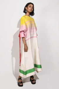 Handwoven Maxi Dress with puff sleeves V2