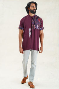Band-Collar Abstract Floral Shirt