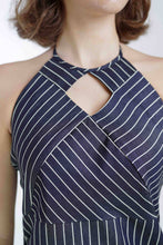 Load image into Gallery viewer, Navy blue and white halter dress
