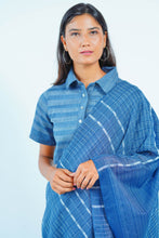 Load image into Gallery viewer, Urban Drape Ribbed Indigo Denim Saree
