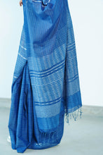 Load image into Gallery viewer, Urban Drape Ribbed Indigo Denim Saree

