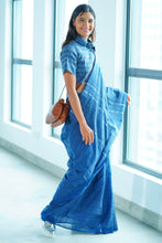 Load image into Gallery viewer, Urban Drape Ribbed Indigo Denim Saree
