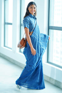 Urban Drape Ribbed Indigo Denim Saree