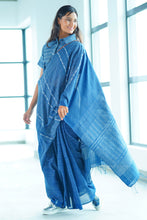 Load image into Gallery viewer, Urban Drape Ribbed Indigo Denim Saree
