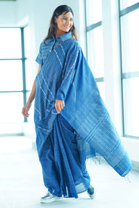 Urban Drape Ribbed Indigo Denim Saree