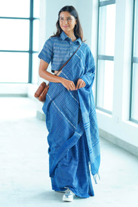 Urban Drape Ribbed Indigo Denim Saree
