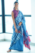 Load image into Gallery viewer, Urban Drape Marble Denim Handwoven Saree
