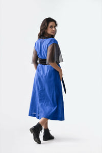 Kalu Wrap Dress - Navy Blue Linen Colour Block