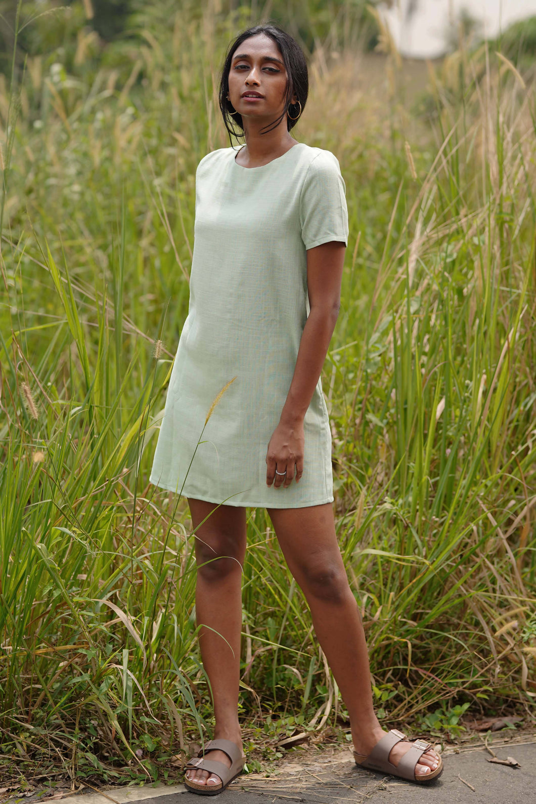Saki - Sage Mini Linen dress