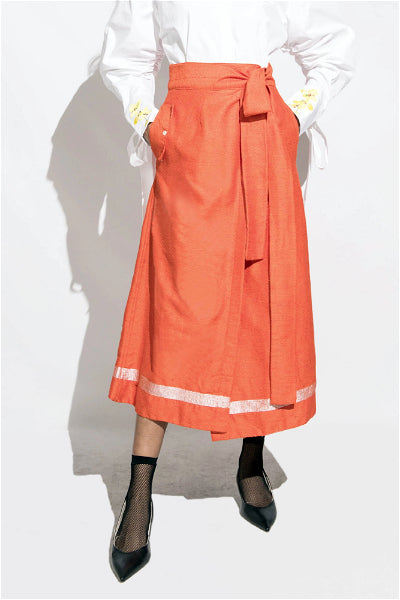 Hanwoven Wrap Skirt -orange
