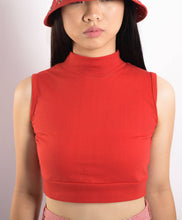 Load image into Gallery viewer, Sleeveless Red Cotton Turtleneck Crop top
