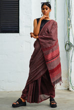 Load image into Gallery viewer, Urban Drape Dark Rose Handwoven Saree
