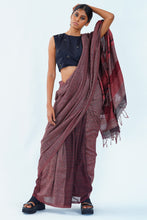 Load image into Gallery viewer, Urban Drape Dark Rose Handwoven Saree
