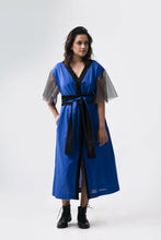 Load image into Gallery viewer, Kalu Wrap Dress - Navy Blue Linen Colour Block
