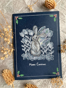 Hand Painted Mystical Christmas Card - Fairy Rabbit 01
