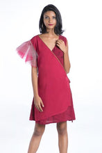 Load image into Gallery viewer, Tulle Sleeve Maroon Wrap Dress - Fashion Market.LK
