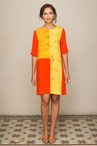 Yellow block batik shift dress - Fashion Market.LK