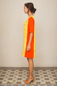 Yellow block batik shift dress - Fashion Market.LK