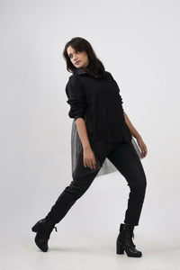 Kiran Tulle Boyfriend Shirt (Black Linen)