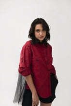 Load image into Gallery viewer, Red Batik Kiran Tulle Boyfriend Shirt
