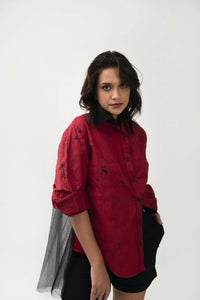 Red Batik Kiran Tulle Boyfriend Shirt