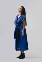Load image into Gallery viewer, Kalu Wrap Dress - Navy Blue Linen Colour Block
